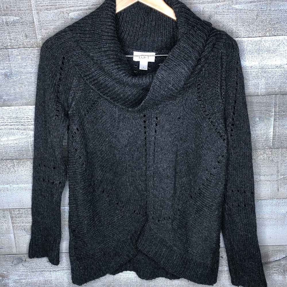 Ann Taylor Loft grey wool rayon cowl neck sweater